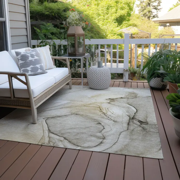 10' X 14' Beige and Gray Abstract Washable Non Skid Indoor Outdoor Area Rug