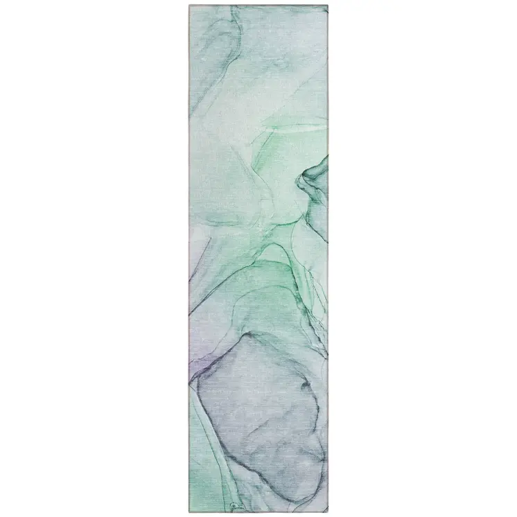 8' Runner Blue and Gray Abstract Washable Non Skid Indoor Outdoor Runner Rug