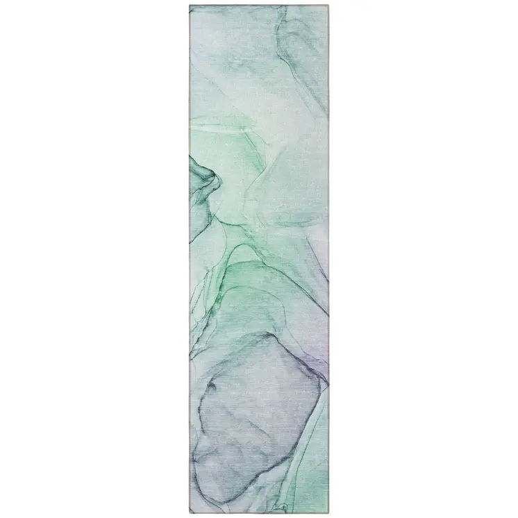 8' Runner Blue and Gray Abstract Washable Non Skid Indoor Outdoor Runner Rug