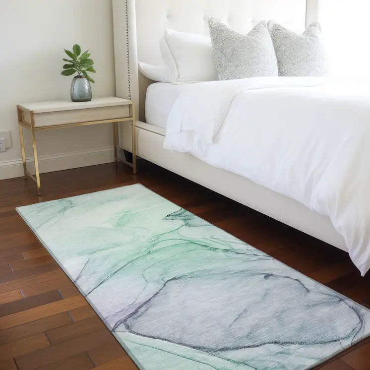 8' Runner Blue and Gray Abstract Washable Non Skid Indoor Outdoor Runner Rug