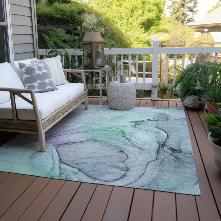 3' X 5' Blue and Gray Abstract Washable Non Skid Indoor Outdoor Area Rug