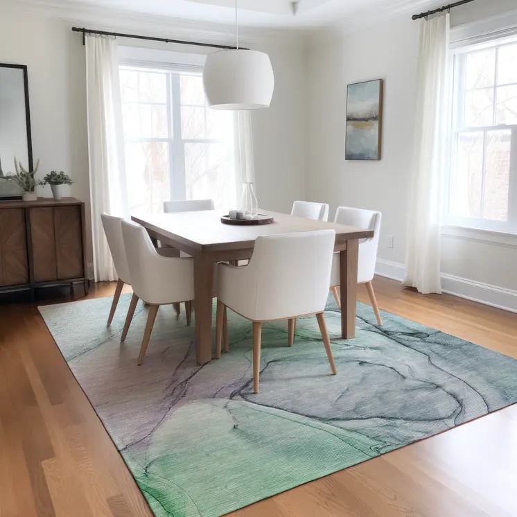 3' X 5' Blue and Gray Abstract Washable Non Skid Indoor Outdoor Area Rug