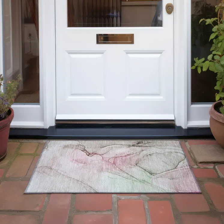 2' X 3' Gray and Pink Abstract Washable Non Skid Indoor Outdoor Area Rug