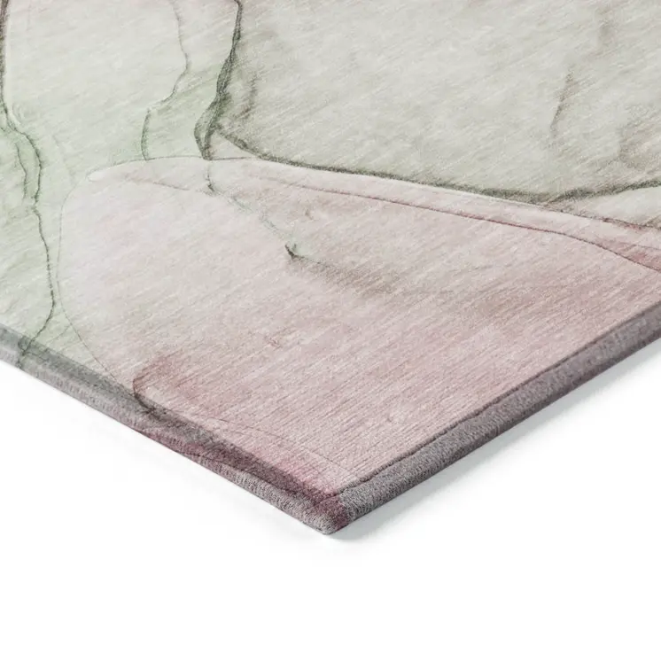 8' Runner Gray and Pink Abstract Washable Non Skid Indoor Outdoor Runner Rug