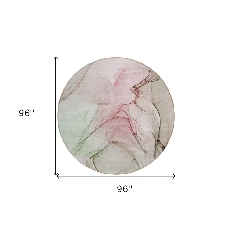 8' Round Gray and Pink Round Abstract Washable Non Skid Indoor Outdoor Area Rug