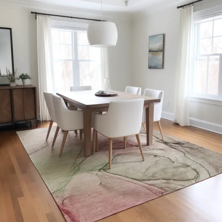 8' X 10' Gray and Pink Abstract Washable Non Skid Indoor Outdoor Area Rug