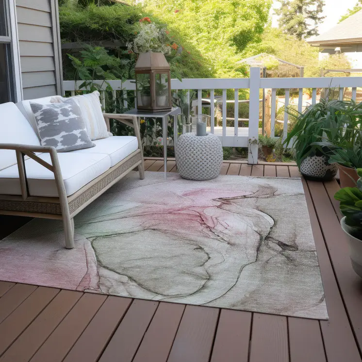 9' X 12' Gray and Pink Abstract Washable Non Skid Indoor Outdoor Area Rug