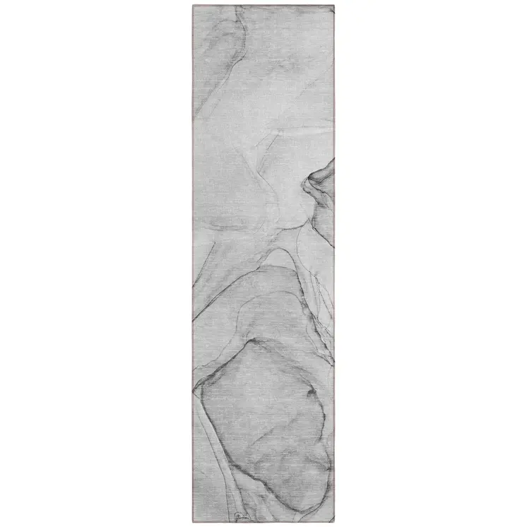 8' Runner Gray Abstract Washable Non Skid Indoor Outdoor Runner Rug