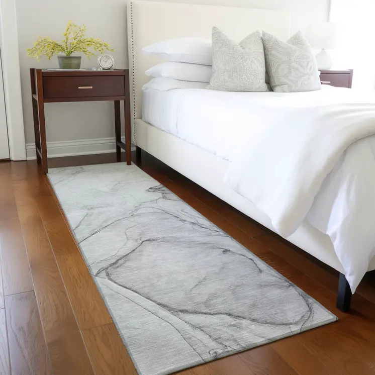 8' Runner Gray Abstract Washable Non Skid Indoor Outdoor Runner Rug