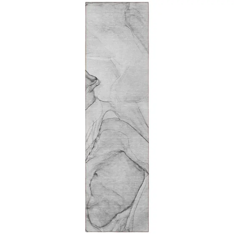8' Runner Gray Abstract Washable Non Skid Indoor Outdoor Runner Rug