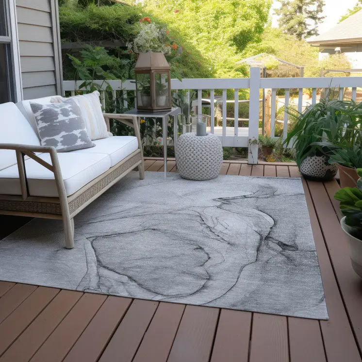 3' X 5' Gray Abstract Washable Non Skid Indoor Outdoor Area Rug