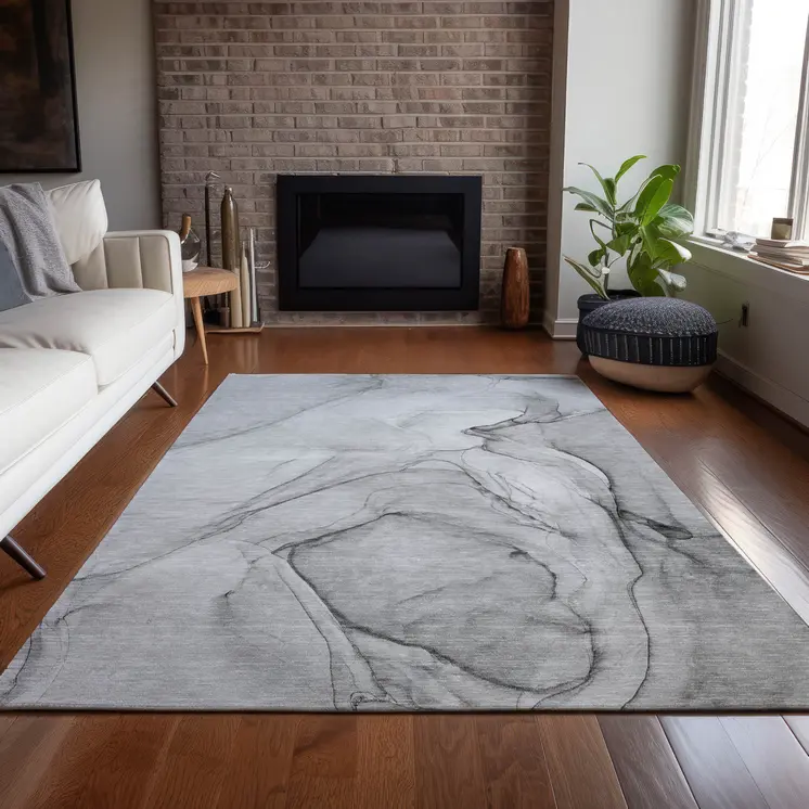 3' X 5' Gray Abstract Washable Non Skid Indoor Outdoor Area Rug