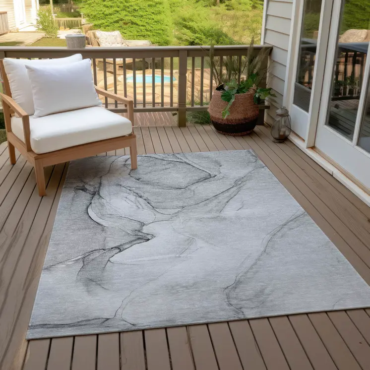 5' X 8' Gray Abstract Washable Non Skid Indoor Outdoor Area Rug