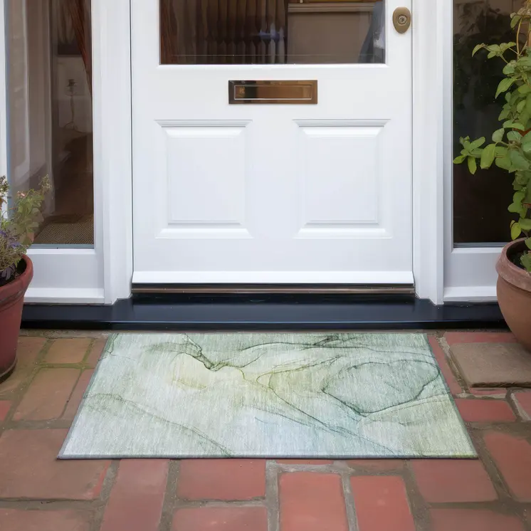 2' X 3' Green Abstract Washable Non Skid Indoor Outdoor Area Rug
