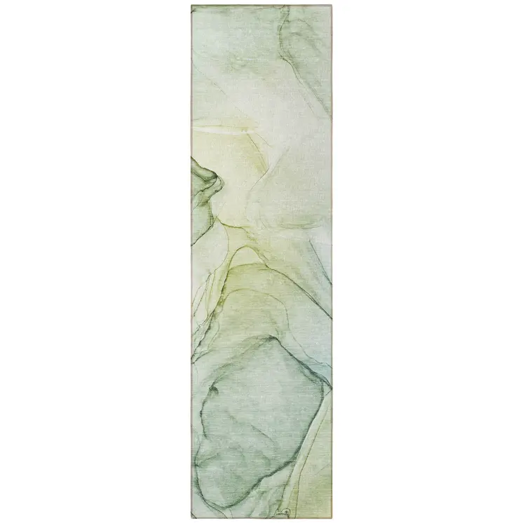 8' Runner Green Abstract Washable Non Skid Indoor Outdoor Runner Rug