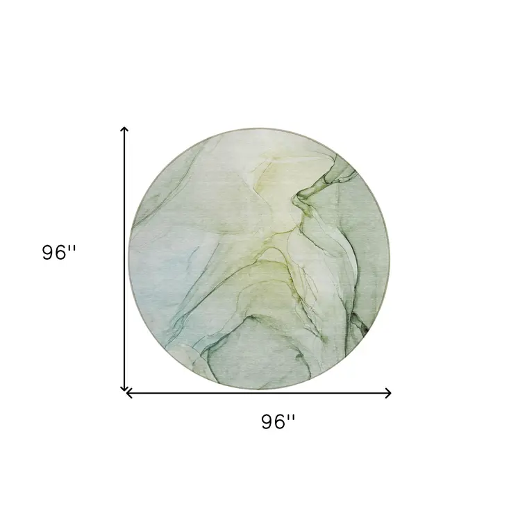 8' Round Green Round Abstract Washable Non Skid Indoor Outdoor Area Rug