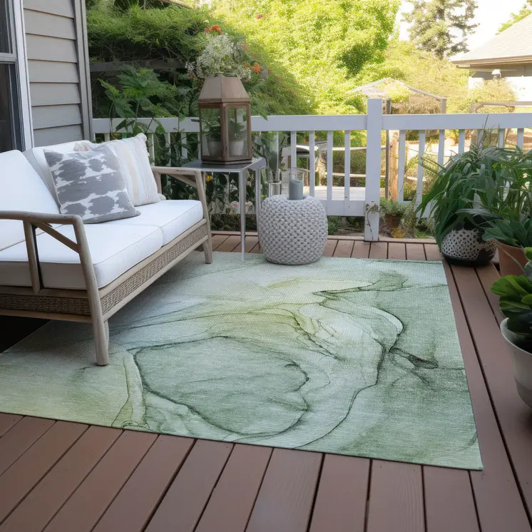 8' X 10' Green Abstract Washable Non Skid Indoor Outdoor Area Rug