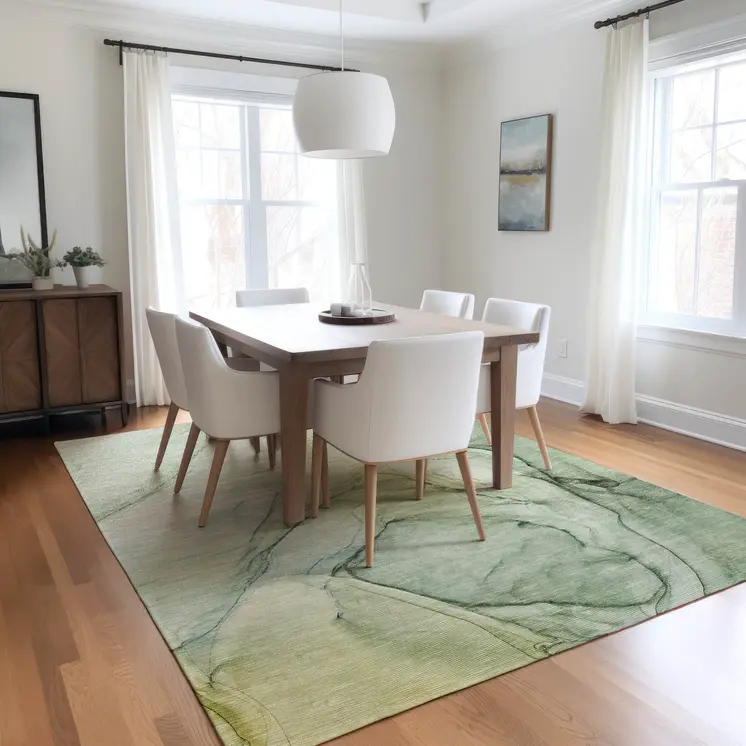 8' X 10' Green Abstract Washable Non Skid Indoor Outdoor Area Rug