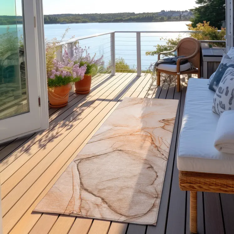3' X 8' Beige and Orange Abstract Washable Non Skid Indoor Outdoor Runner Rug
