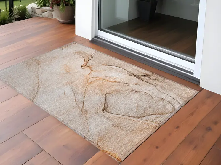 3' X 5' Gray and Orange Abstract Washable Non Skid Indoor Outdoor Area Rug