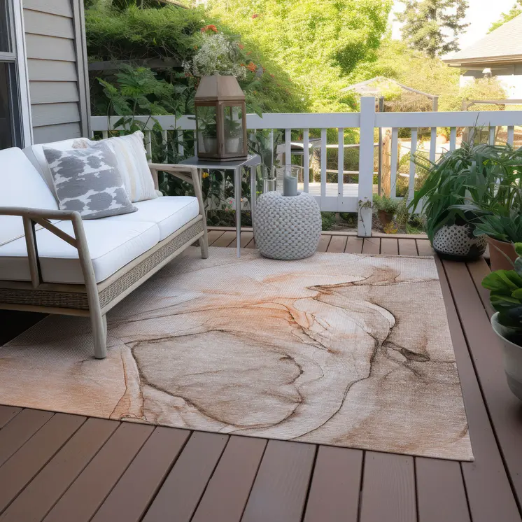 3' X 5' Gray and Orange Abstract Washable Non Skid Indoor Outdoor Area Rug