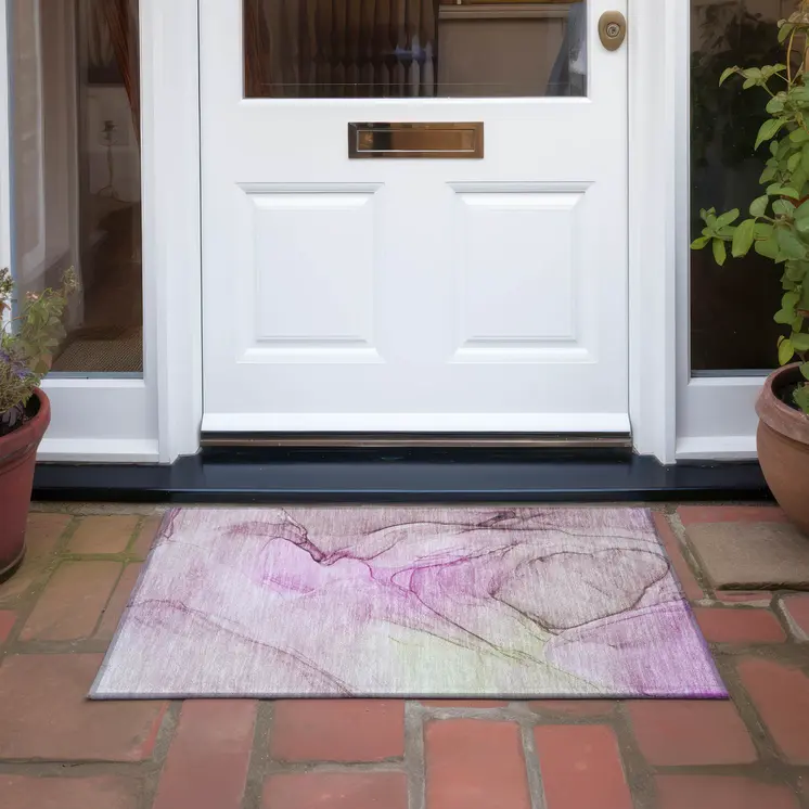 2' X 3' Pink Abstract Washable Non Skid Indoor Outdoor Area Rug