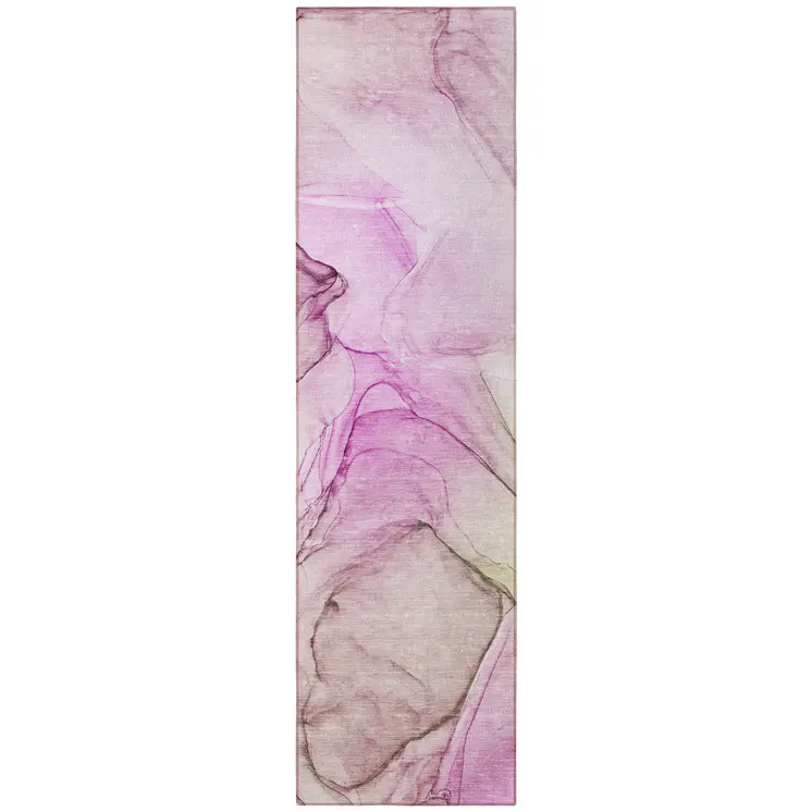8' Runner Pink Abstract Washable Non Skid Indoor Outdoor Runner Rug