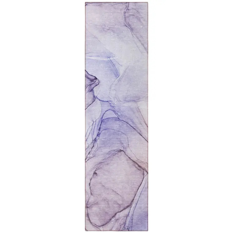 2' X 8' Gray and Purple Abstract Washable Non Skid Indoor Outdoor Runner Rug
