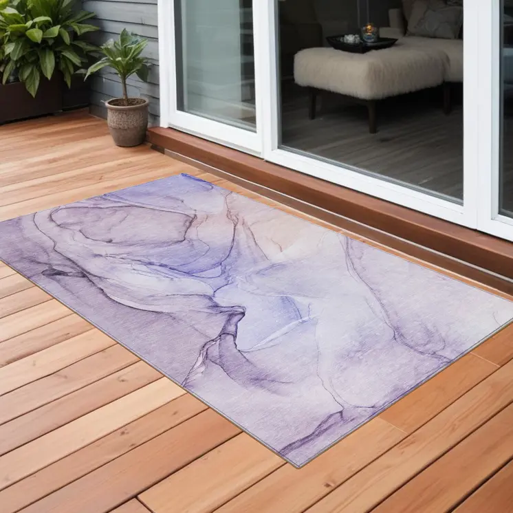 3' X 5' Gray and Purple Abstract Washable Non Skid Indoor Outdoor Area Rug