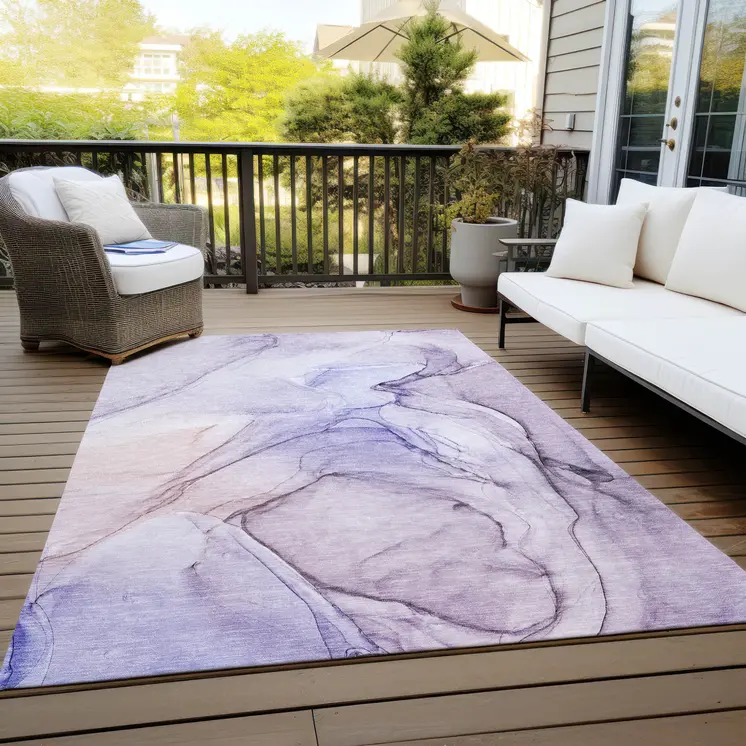 3' X 5' Gray and Purple Abstract Washable Non Skid Indoor Outdoor Area Rug