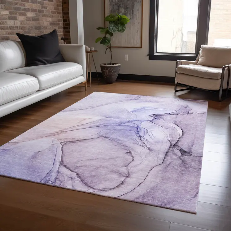 3' X 5' Gray and Purple Abstract Washable Non Skid Indoor Outdoor Area Rug