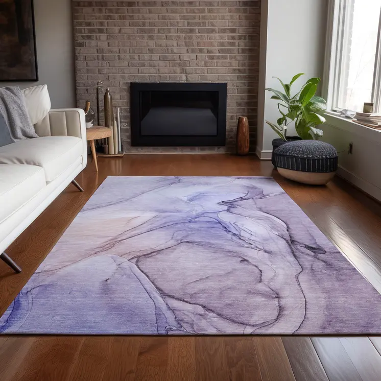 3' X 5' Gray and Purple Abstract Washable Non Skid Indoor Outdoor Area Rug