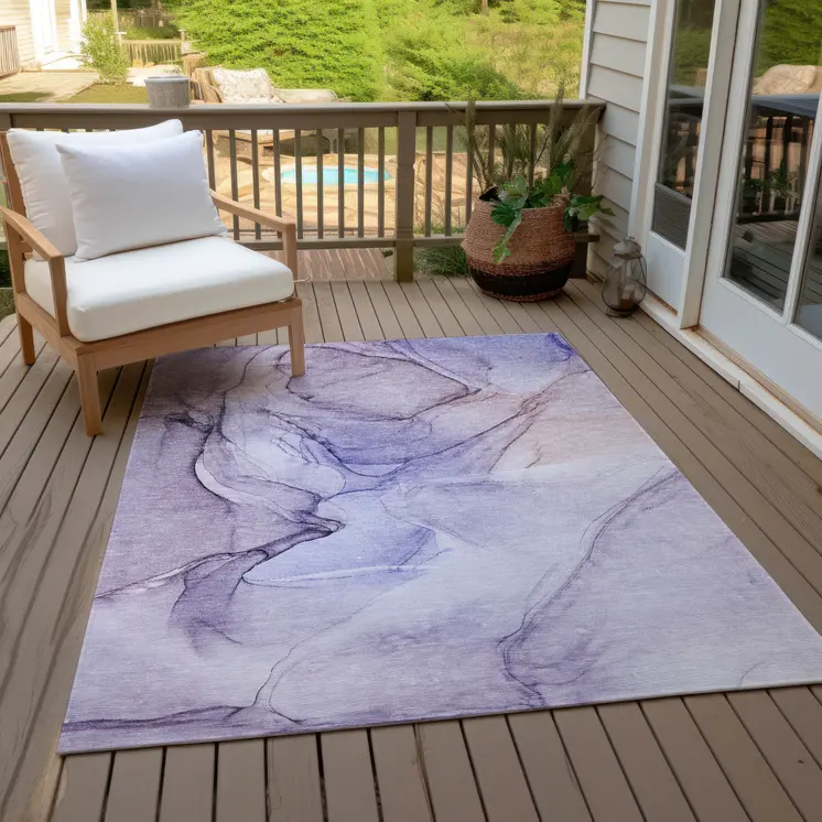 3' X 5' Gray and Purple Abstract Washable Non Skid Indoor Outdoor Area Rug