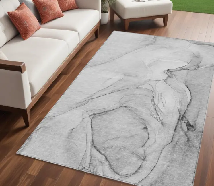 5' X 8' Gray and Purple Abstract Washable Non Skid Indoor Outdoor Area Rug