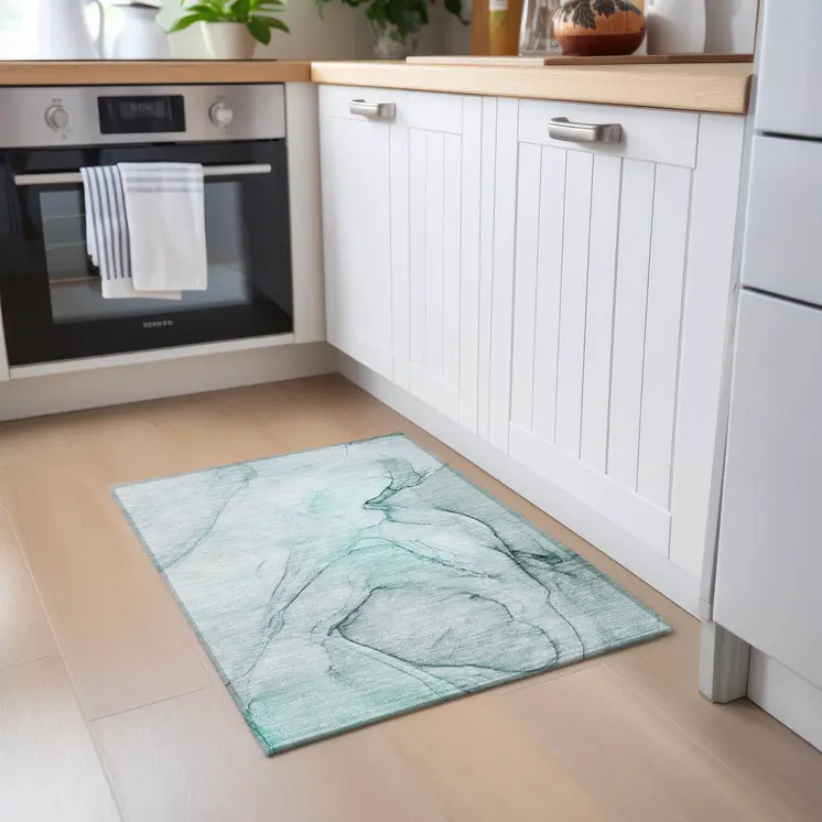 2' X 3' Teal Abstract Washable Non Skid Indoor Outdoor Area Rug