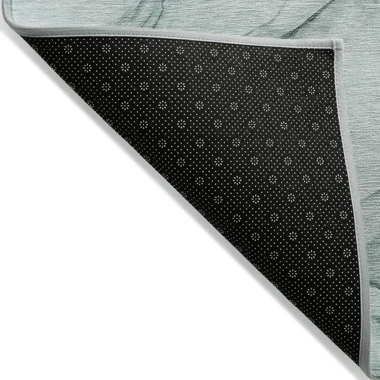 2' X 8' Teal and Gray Abstract Washable Non Skid Indoor Outdoor Runner Rug