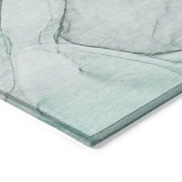2' X 8' Teal and Gray Abstract Washable Non Skid Indoor Outdoor Runner Rug