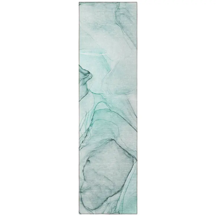 2' X 8' Teal and Gray Abstract Washable Non Skid Indoor Outdoor Runner Rug