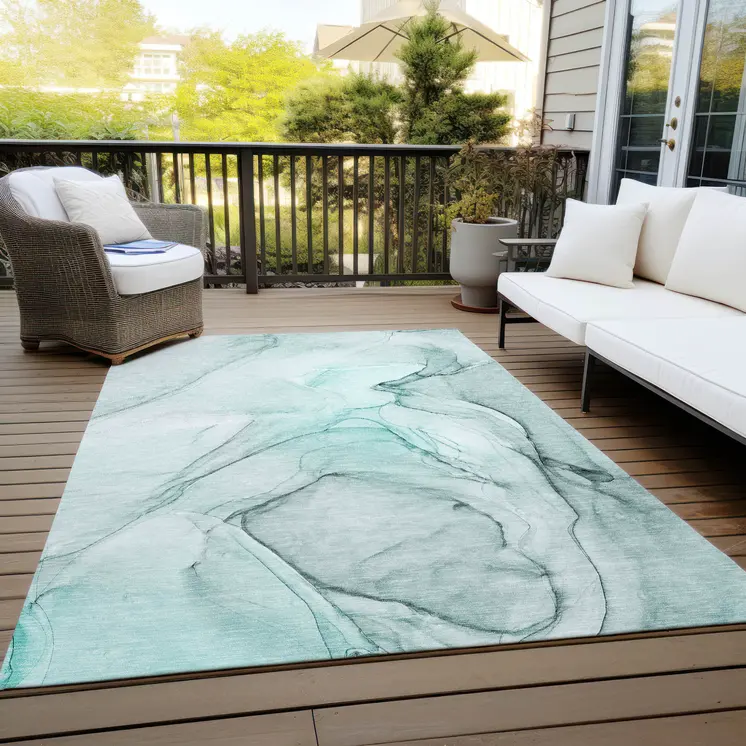 3' X 5' Teal Abstract Washable Non Skid Indoor Outdoor Area Rug