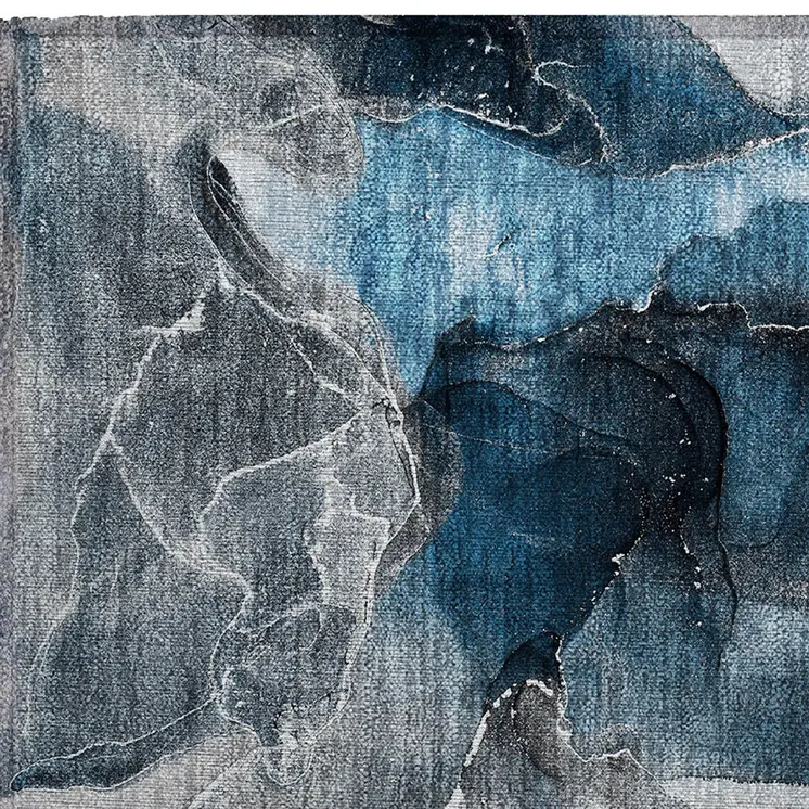 2' X 3' Ivory Blue and Gray Abstract Washable Non Skid Indoor Outdoor Area Rug