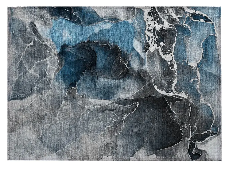 2' X 3' Ivory Blue and Gray Abstract Washable Non Skid Indoor Outdoor Area Rug