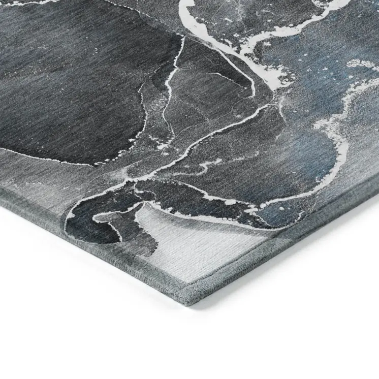 2' X 3' Ivory Blue and Gray Abstract Washable Non Skid Indoor Outdoor Area Rug