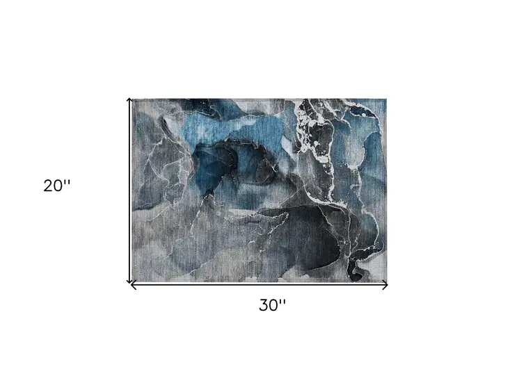 2' X 3' Ivory Blue and Gray Abstract Washable Non Skid Indoor Outdoor Area Rug