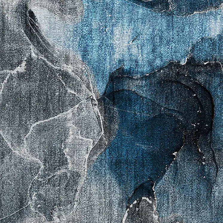 2' X 3' Ivory Blue and Gray Abstract Washable Non Skid Indoor Outdoor Area Rug