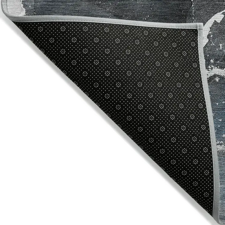 8' Ivory Blue And Gray Abstract Washable Indoor Outdoor Runner Rug