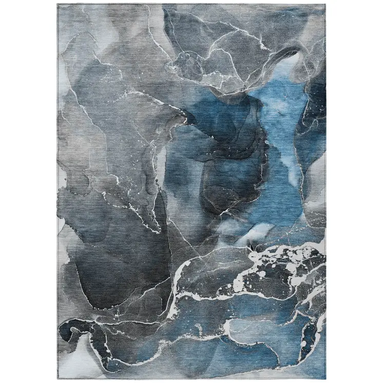 10' X 14' Ivory Blue and Gray Abstract Washable Non Skid Indoor Outdoor Area Rug