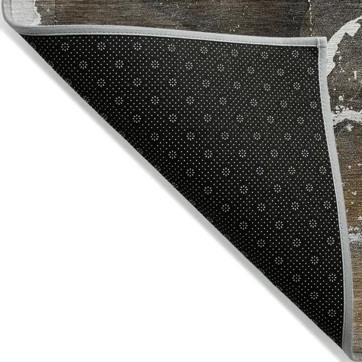 8' Runner Brown and Gray Abstract Washable Non Skid Indoor Outdoor Runner Rug