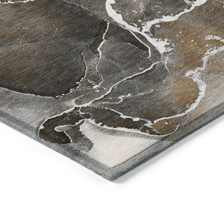 8' Runner Brown and Gray Abstract Washable Non Skid Indoor Outdoor Runner Rug