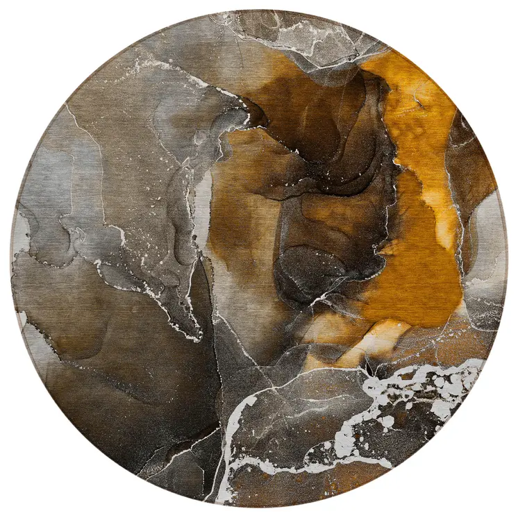8' Brown And Gray Round Abstract Washable Indoor Outdoor Area Rug