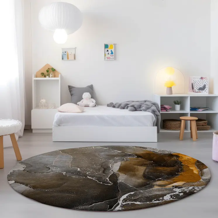 8' Brown And Gray Round Abstract Washable Indoor Outdoor Area Rug